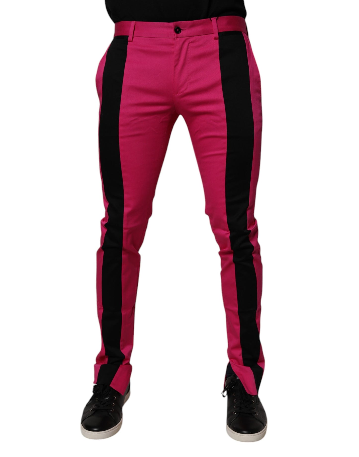 Dolce & Gabbana Pink Black Stripe Slim Fit Men Dress Pants
