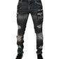 Dolce & Gabbana Dark Gray Tattered Cotton Skinny Denim Jeans