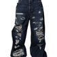 Dolce & Gabbana Dark Blue Tattered Wide Leg Men Denim Jeans
