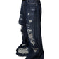 Dolce & Gabbana Dark Blue Tattered Wide Leg Men Denim Jeans