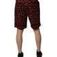 Dolce & Gabbana Black Red Cherry Print Bermuda Cotton Shorts