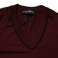 Dolce & Gabbana Maroon Cashmere V-neck Men Pullover Sweater