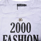 Dolce & Gabbana White Print Lace-Up Cotton Crew Neck T-shirt