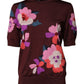 Dolce & Gabbana Maroon Floral Silk Crew Neck Blouse Top
