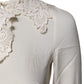Dolce & Gabbana Cream Floral Lace Long Sleeves Blouse Top