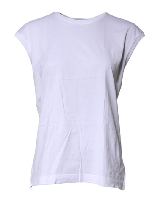 Dolce & Gabbana White Cotton Sleeveless Round Neck Tank Top