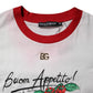 Dolce & Gabbana White Printed Round Neck Cropped Top T-shirt