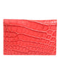Dolce & Gabbana Red Exotic Leather Logo Plaque Card Holder Wallet