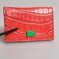 Dolce & Gabbana Red Exotic Leather Logo Plaque Card Holder Wallet