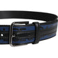 Dolce & Gabbana Black Blue Polyester Printed Metal Buckle Belt