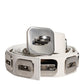 Dolce & Gabbana White Leather Gold Tone Rotating Buckle Belt