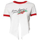 Dolce & Gabbana White Printed Round Neck Cropped Top T-shirt