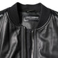 Dolce & Gabbana Black Lambskin Leather Biker Full Zip Jacket