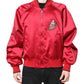 Dolce & Gabbana Red Floral Patch Full Zip Men Bomber Jacket
