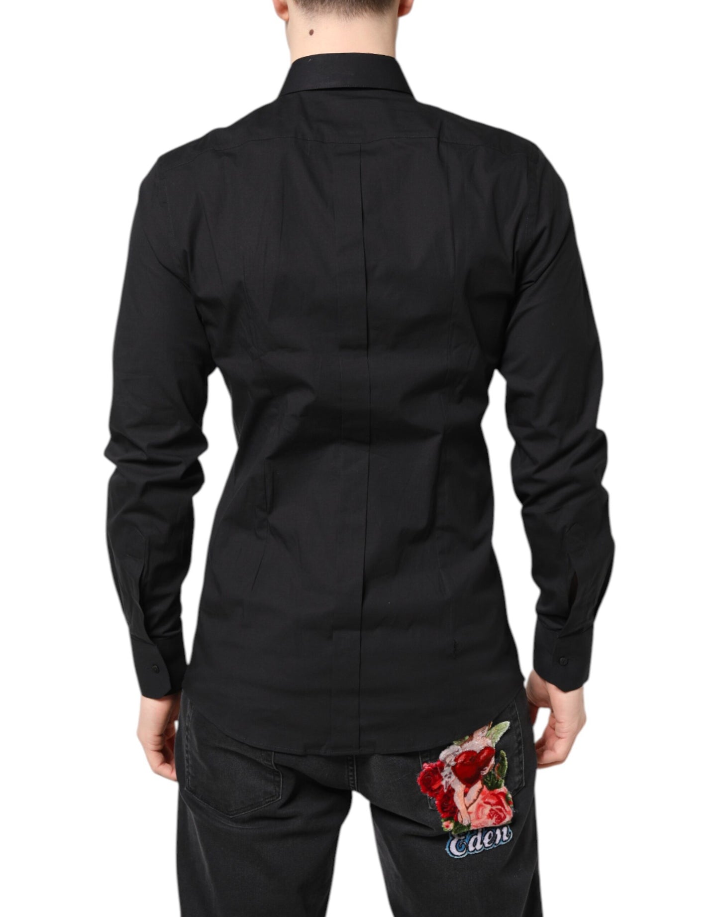 Dolce & Gabbana Black GOLD Cotton Dress Formal Shirt