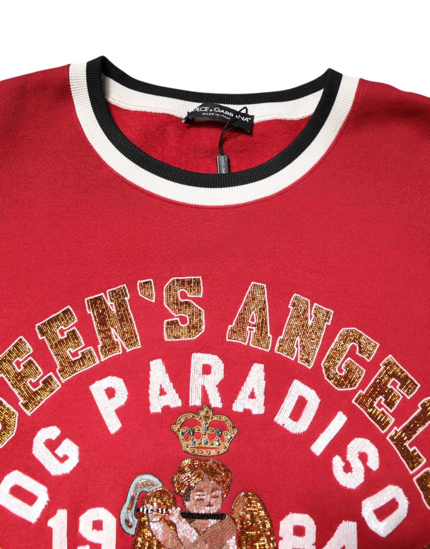 Dolce & Gabbana Red Sequin Knit Pullover Sweatshirt Sweater