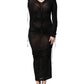 Dolce & Gabbana Black Mesh Trim Bodycon Long Sheath Dress