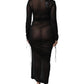 Dolce & Gabbana Black Mesh Trim Bodycon Long Sheath Dress