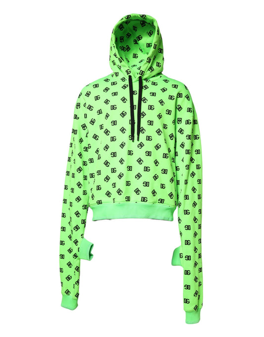 Dolce & Gabbana Green Polyester DGLogo Print Hooded Sweater