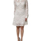Dolce & Gabbana White Floral Lace Long Sleeves A-line Dress