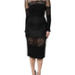 Dolce & Gabbana Black Lace Trim Nylon Tulle Sheath Midi Dress