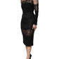 Dolce & Gabbana Black Lace Trim Nylon Tulle Sheath Midi Dress