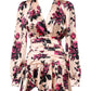 Laneus Pink Floral Silk Long Sleeves V-neck Wrap Mini Dress