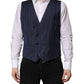 Dolce & Gabbana Blue Stripes Wool Formal Men Waistcoat Vest