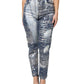 Dolce & Gabbana Blue Washed Print High Waist Denim Jeans