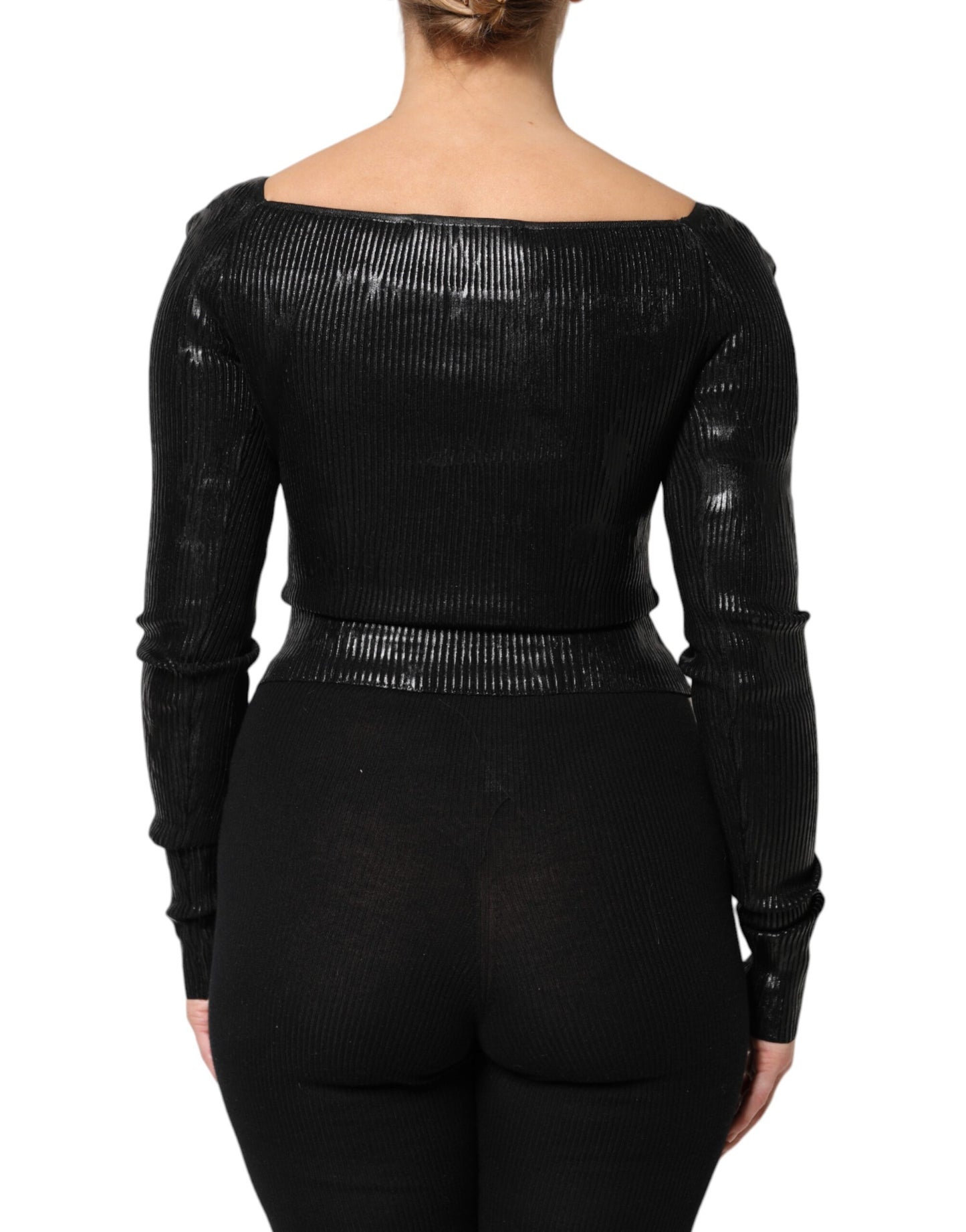 Dolce & Gabbana Black Viscose Long Sleeves Fitted Blouse Top