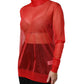 Dolce & Gabbana Red Tulle Turtleneck Long Sleeve Blouse Top