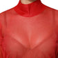 Dolce & Gabbana Red Tulle Turtleneck Long Sleeve Blouse Top
