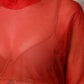 Dolce & Gabbana Red Tulle Turtleneck Long Sleeve Blouse Top