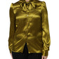 Dolce & Gabbana Green Ascot Collar Long Sleeves Blouse Top