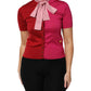Dolce & Gabbana Pink Short Sleeves Buttoned Ascot Collar Top