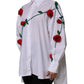 Dolce & Gabbana White Cotton Floral Appliques Dress Shirt Top