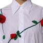 Dolce & Gabbana White Cotton Floral Appliques Dress Shirt Top