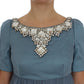 Dolce & Gabbana Blue Silk Crystal Sheath Gown Ball Dress