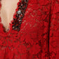 Dolce & Gabbana Red Floral Lace Rhinestone Embellished Dress