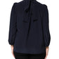 Dolce & Gabbana Blue Silk Mock Neck Long Sleeves Blouse Top