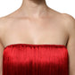 Dolce & Gabbana Red Silk Strapless Fringe Crop Tube Top