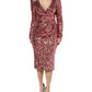 Dolce & Gabbana Pink Sequin Statement Nylon Midi V-Neck Dress