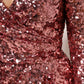 Dolce & Gabbana Pink Sequin Statement Nylon Midi V-Neck Dress