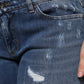 Dolce & Gabbana Blue Tattered Cotton Low Waist Denim Jeans