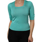 Dolce & Gabbana Aqua Blue Silk Short Sleeves Square Neck Top