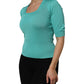 Dolce & Gabbana Aqua Blue Silk Short Sleeves Square Neck Top