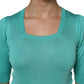 Dolce & Gabbana Aqua Blue Silk Short Sleeves Square Neck Top