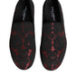 Dolce & Gabbana Red Black Jacquard Slip On Loafers Shoes