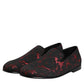 Dolce & Gabbana Red Black Jacquard Slip On Loafers Shoes