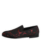 Dolce & Gabbana Red Black Jacquard Slip On Loafers Shoes